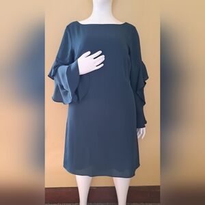 Ann Taylor Teal Dress with Bell Sleeves